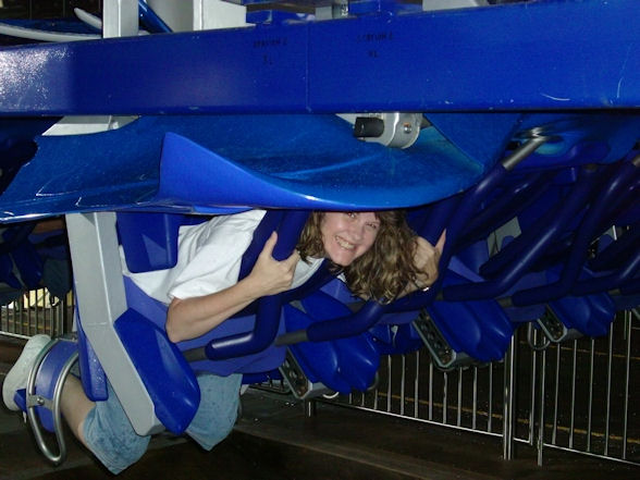 Deborah on SeaWorld's Manta rollercoaster